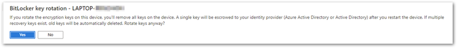 BitLocker key rotation confirmation screen