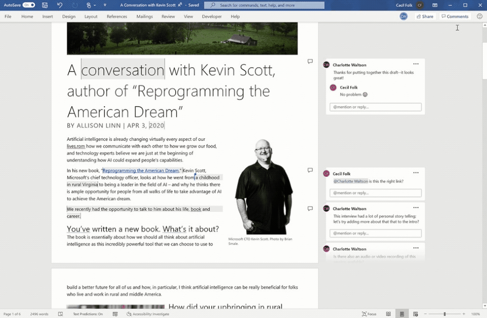 thumbnail image 2 of blog post titled 

							Introducing Modern Comments in Microsoft Word

