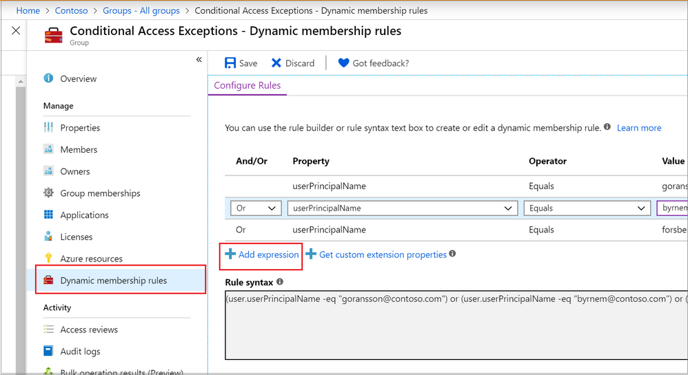 Adding a dynamic membership rule to a group in the Azure Portal