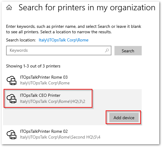 Add Printer to Windows 10 Client.