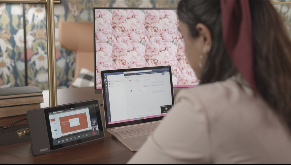 Using Microsoft Teams displays allows for a distributed meeting experience across devices.