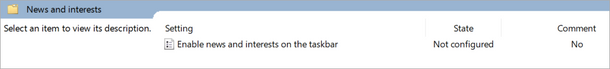 The news and interests setting in Group Policy