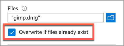 A screenshot of the Overwrite if files already exist checkbox option in Intune