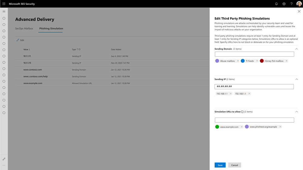 Figure 1: Configuring Third-Party Phishing Simulation Campaigns with Advanced Delivery.