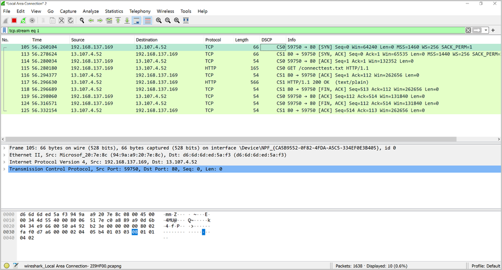 An example of the logs produced by Wireshark
