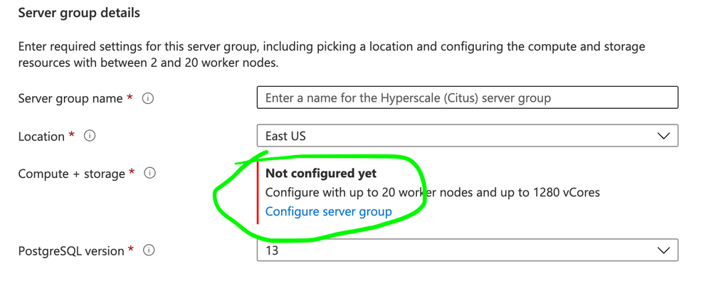 Figure 2: Screenshot from the Azure Portal, showing where to click the "Configure server group".