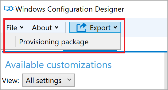 Figure 17: Export Provisioning package