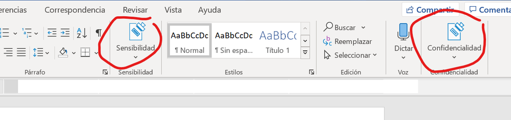 Sensibilidad y Confidencialidad - Botones en Office - Incidencia 2.png
