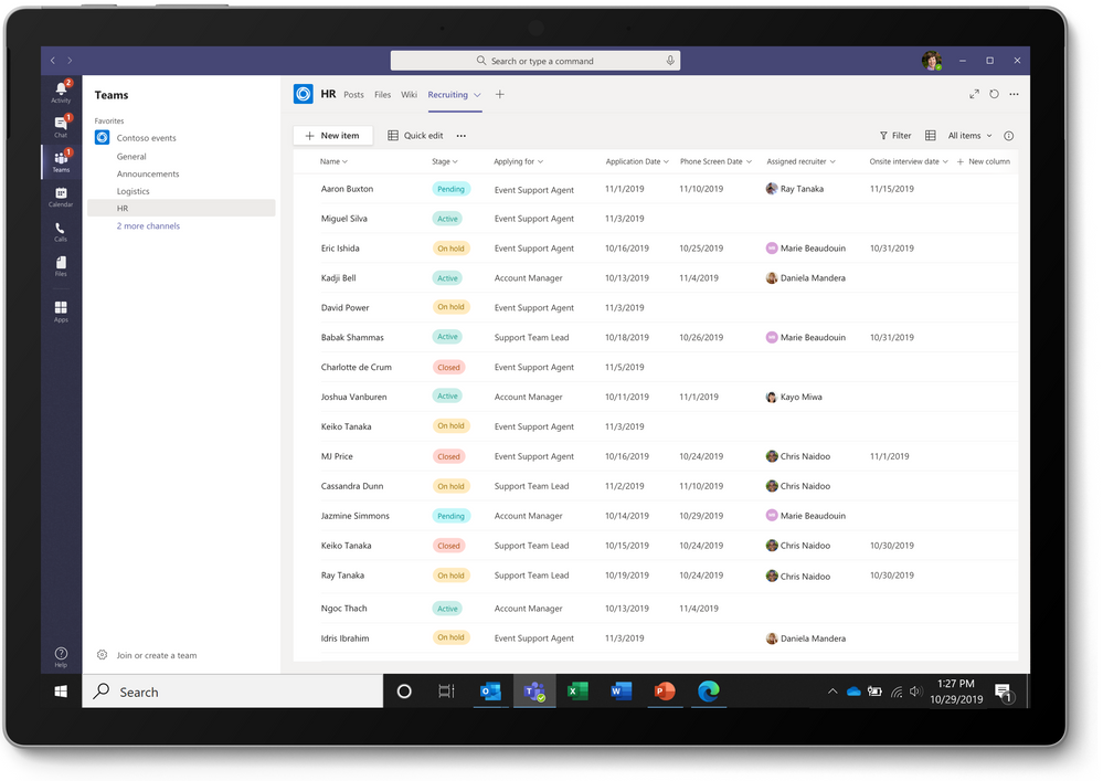 thumbnail image 2 captioned The Recruitment Tracker template from Microsoft Lists as a tab in Microsoft Teams