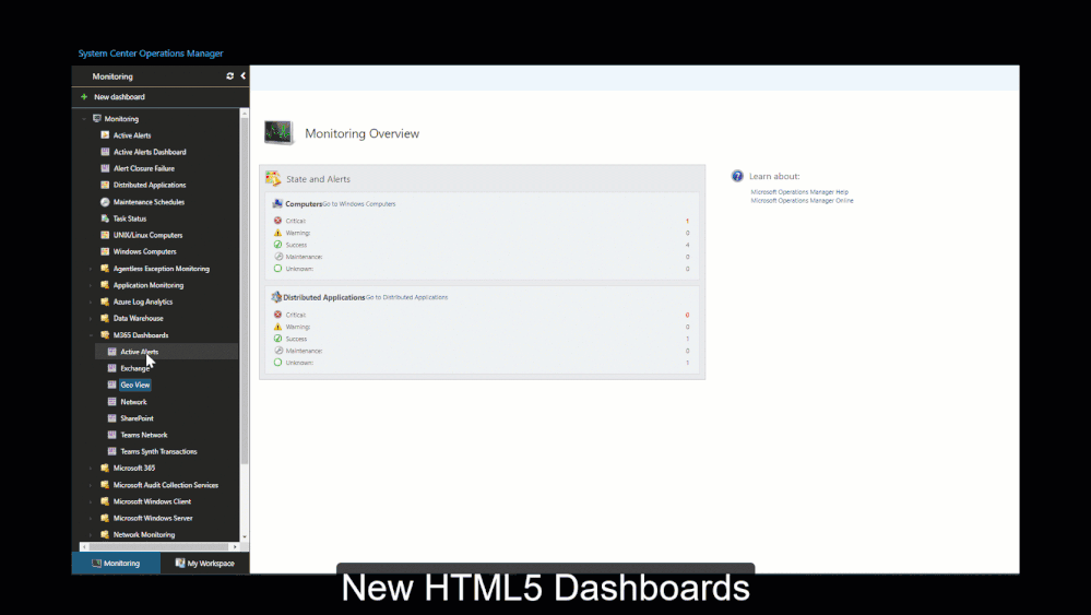 M365 Dashboards on Web Console