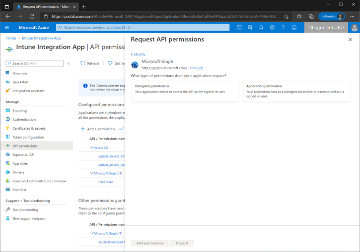 Figure 13 - Request API permission flow for the Microsoft Graph application.