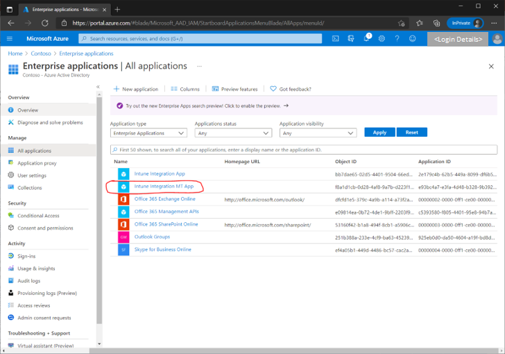 Figure 26 - Example screenshot of an Azure AD app registered for the Intune integration.
