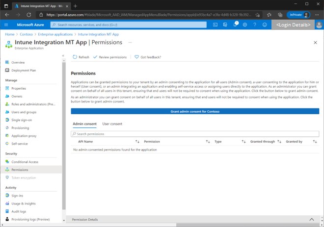 Figure 28 - Permissions blade of an example Azure AD app registered for the Intune integration.