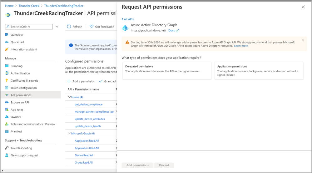 Figure 21 - Requesting a new API permission for Azure AD Graph.