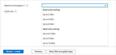 Sizing options for creating an HPC Cache.