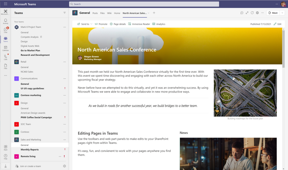 Save and Republish your pages and News within Teams