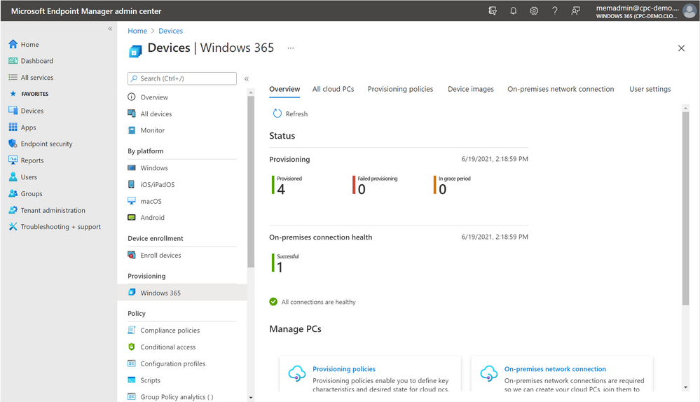 Devices blade in the Microsoft Endpoint Manager admin center