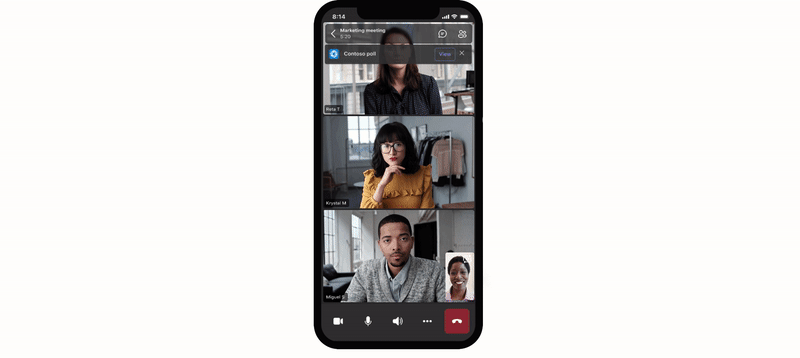 GIF showing an in-meeting notification within a meeting on Teams mobile.