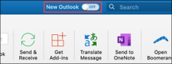 Screenshot of the Outlook UI for macOS with the "New Outlook" toggle highlighted.