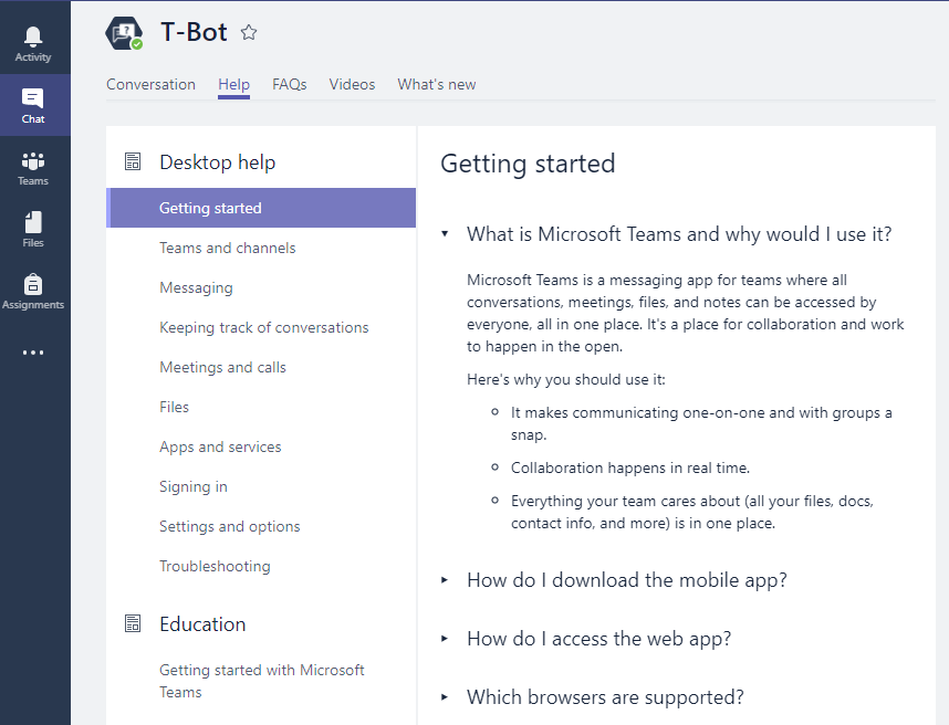 Is T Bot Help Section Made With Teams Wiki Or Another Connector Microsoft Tech Community
