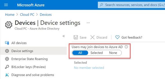 Users may join devices to Azure AD needs to be set to All.