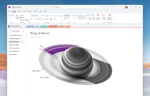 Figure 1: Mock-up of updates coming to the OneNote app on Windows.