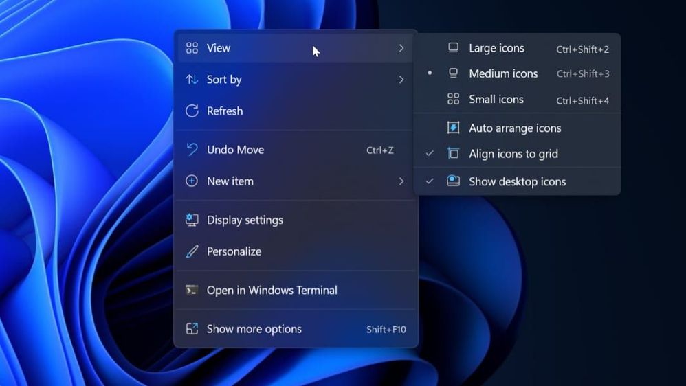 Content menu of desktop