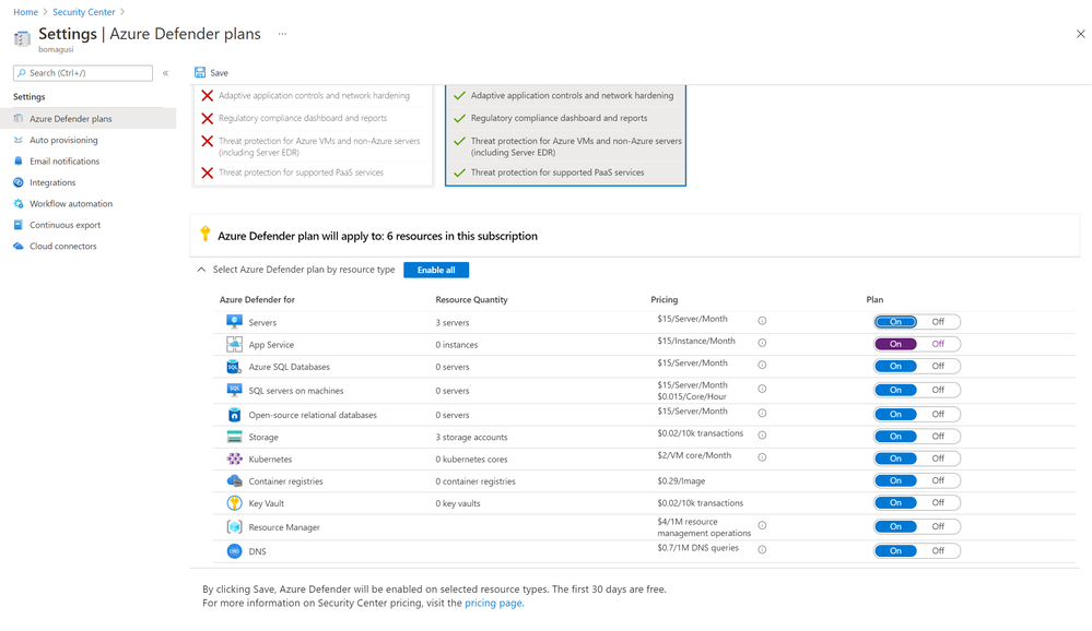 Figure 1: Enabling Azure Defender for App Service