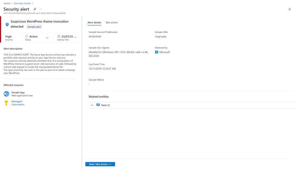 Figure 2: Sample Alert for Azure Defender for App Service