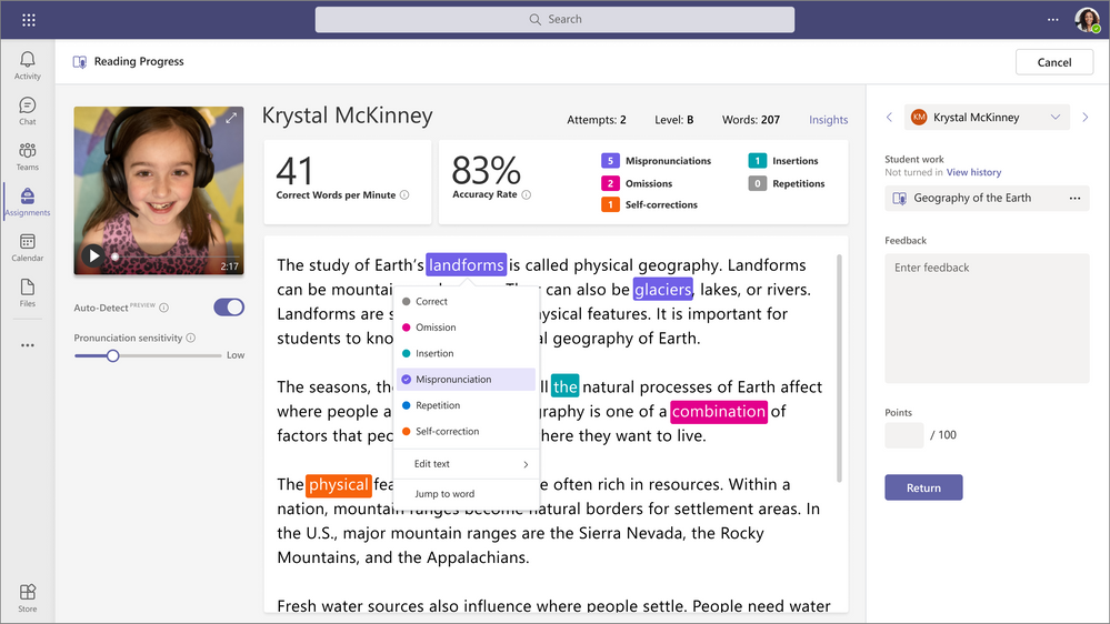 thumbnail image 1 of blog post titled Reading Progress in Microsoft Teams to improve student reading fluency - now rolled out globally! 