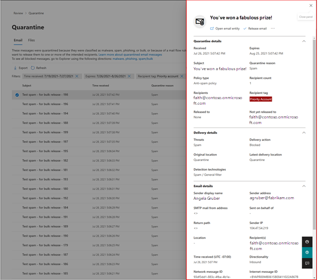 Figure 6: We've added components from the email entity page to the quarantine experience.