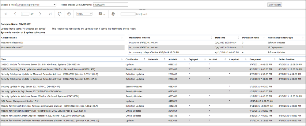 Figure 4: Per device update compliance report