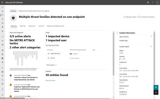 Incident summary of incident named "Multiple threat families detected on one endpoint"