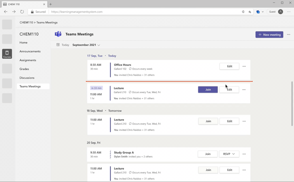 Access and edit Microsoft Teams meetings from Canvas.