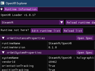 User changing runtime using the OpenXR Explorer GUI