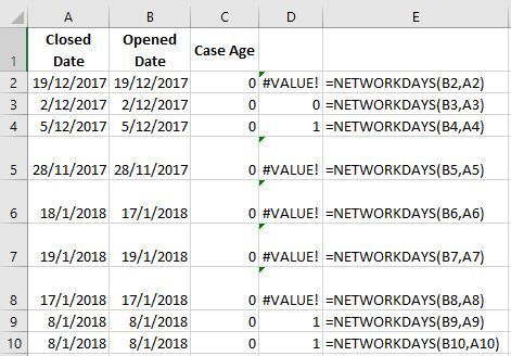 Getting #value! error while using networkdays formula how to get