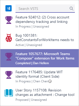 Search for a VSTS item directly in chat