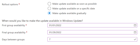 Figure 3: Gradual rollout settings