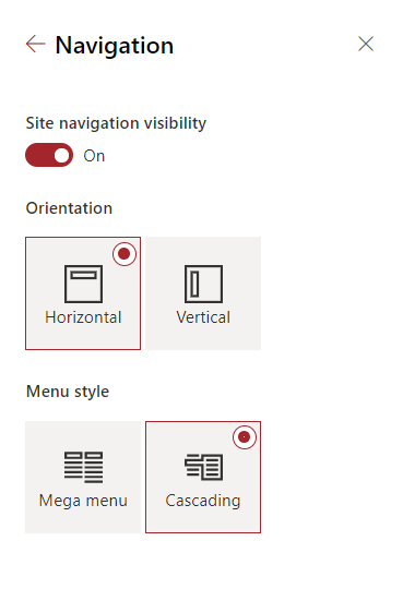On your team site, click the Settings button and then click Change the look > Navigation.
