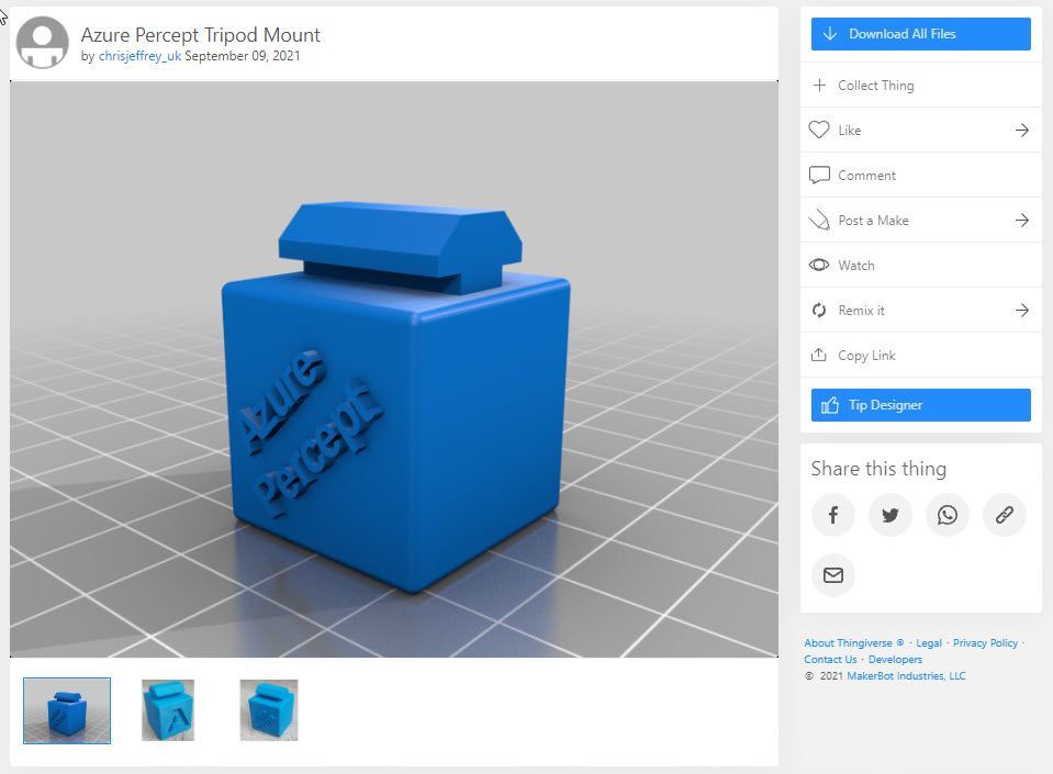 Thingiverse - Azure Percept DK Tripod Mount