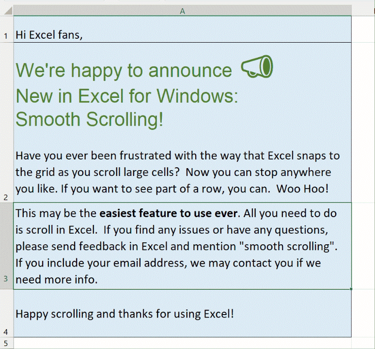 Smooth Scrolling in Excel for Windows