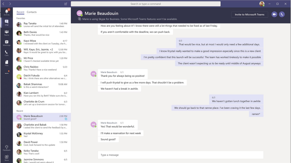 Chat between a Teams and a Skype for Business user