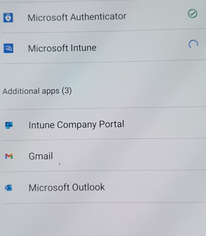 Screenshot of a Samsung device running Android 11 corporate-owned work profile device enrolling into Microsoft Endpoint Manager.
