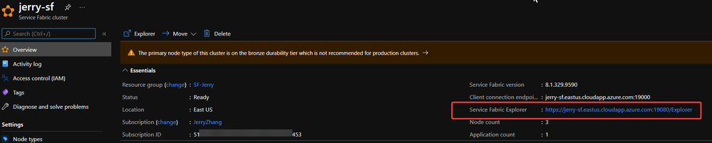 Service Fabric Explorer in Azure Portal