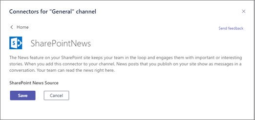 Choose the SharePoint News connector for your Microsoft Team channel.