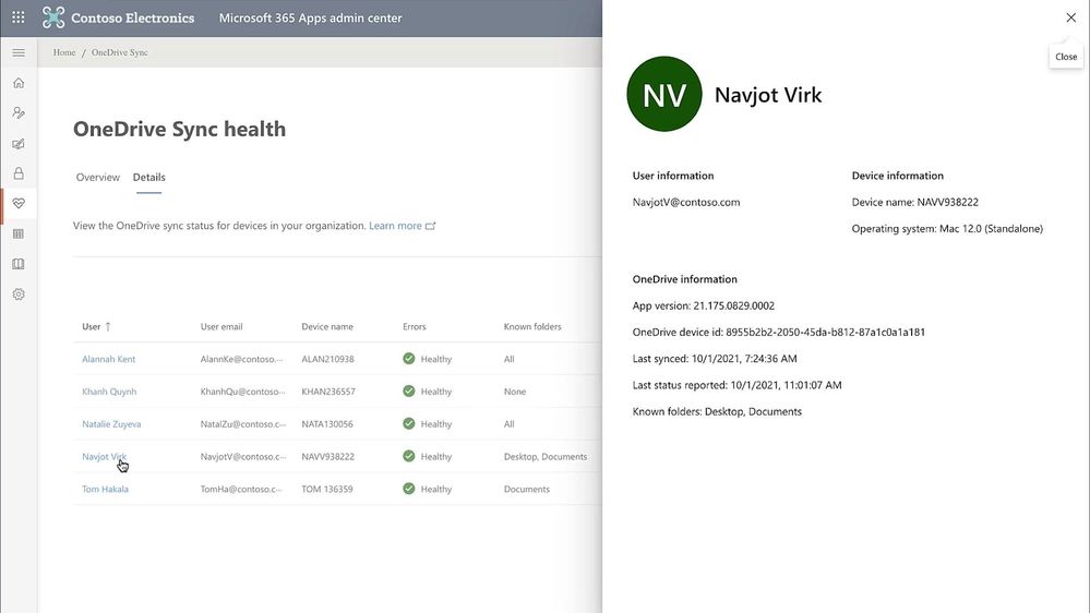 OneDrive sync health will include macOS devices - with the ability to drill down into an individual person's device(s).