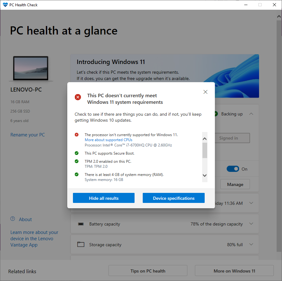PC Doesn't Meet Windows 11 System Requirement - i7 6700HQ - Microsoft Tech  Community