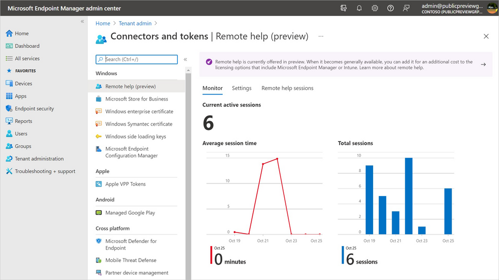 Microsoft Endpoint Manager information banner about future licensing for remote help