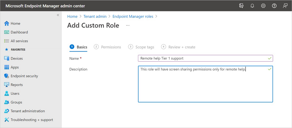 Add a custom role from Endpoint Manager