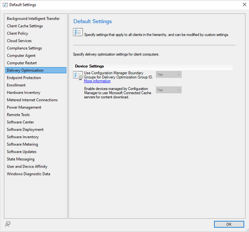Enabling Microsoft Connected Cache in the Configuration Manager client.